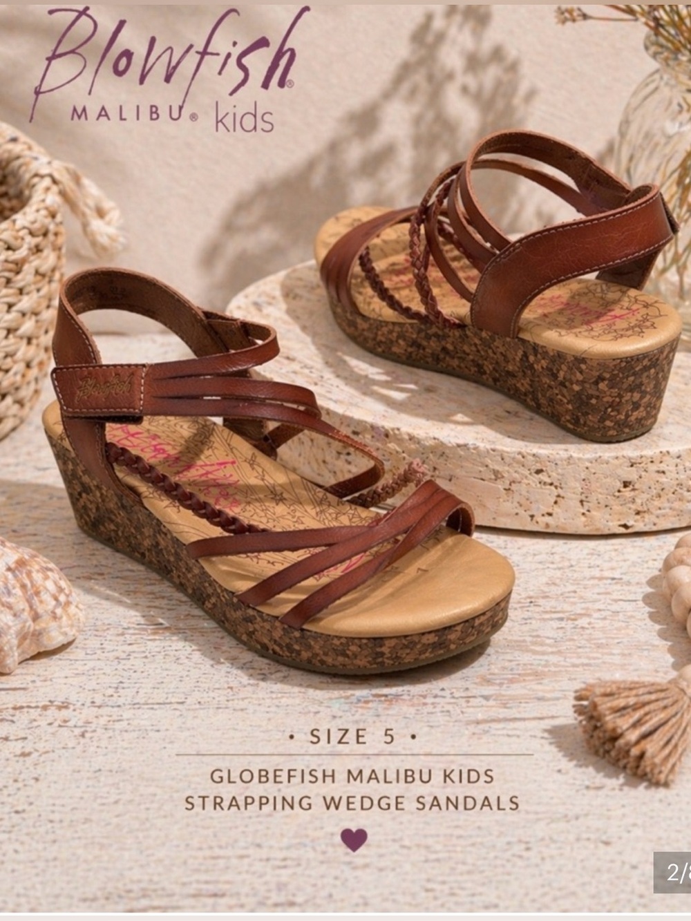 Blowfish Malibu Girls Tan Slip-On Comfort Sandals Size 5 Casual Summer Shoes